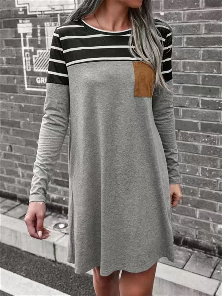 Women's Long Sleeve Striped Loose Casual Dress
