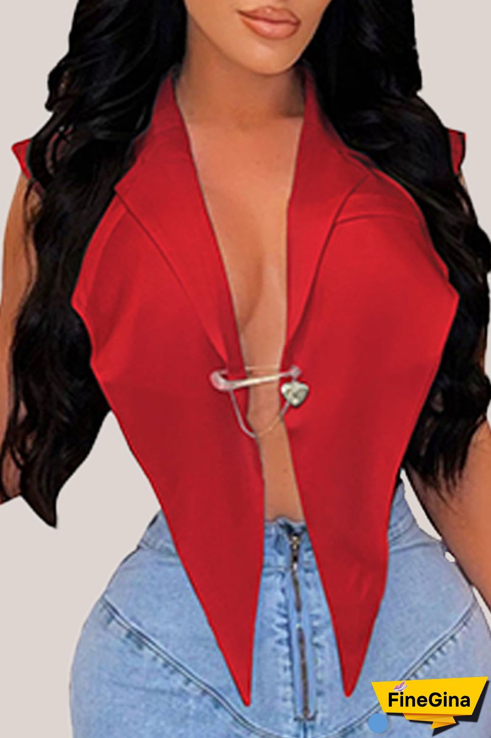 Green Sexy Casual Work Solid Patchwork Backless Asymmetrical Turn-back Collar High Waist Tops(With Brooch)