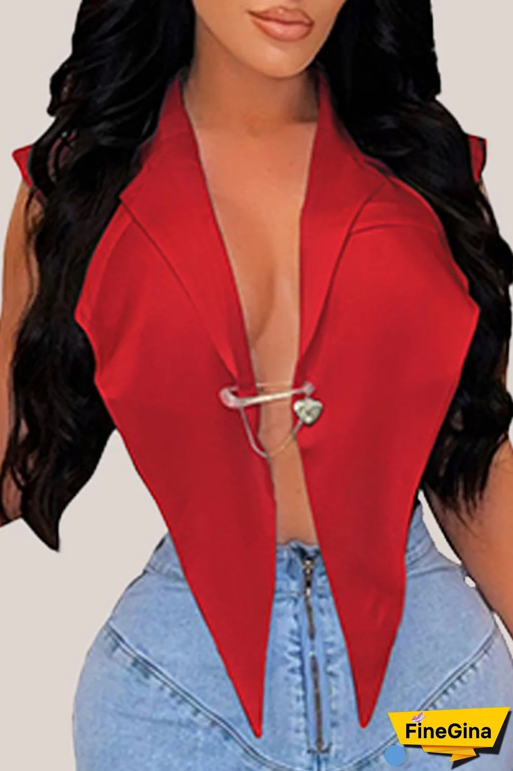 Green Sexy Casual Work Solid Patchwork Backless Asymmetrical Turn-back Collar High Waist Tops(With Brooch)