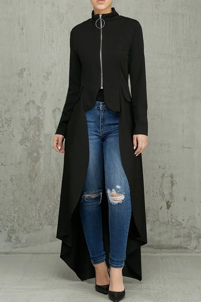 Casual Solid Split Joint Asymmetrical Zipper Irregular Dress Dresses
