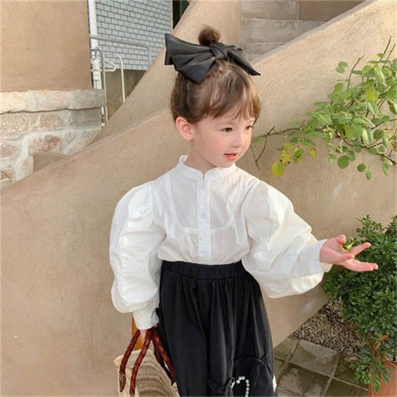 Baby Girl Puff Sleeve Blouse Cotton Infant Toddler Pincess Shirt Autumn Spring Top White Blouse French Style Baby Clothes 1-7Y