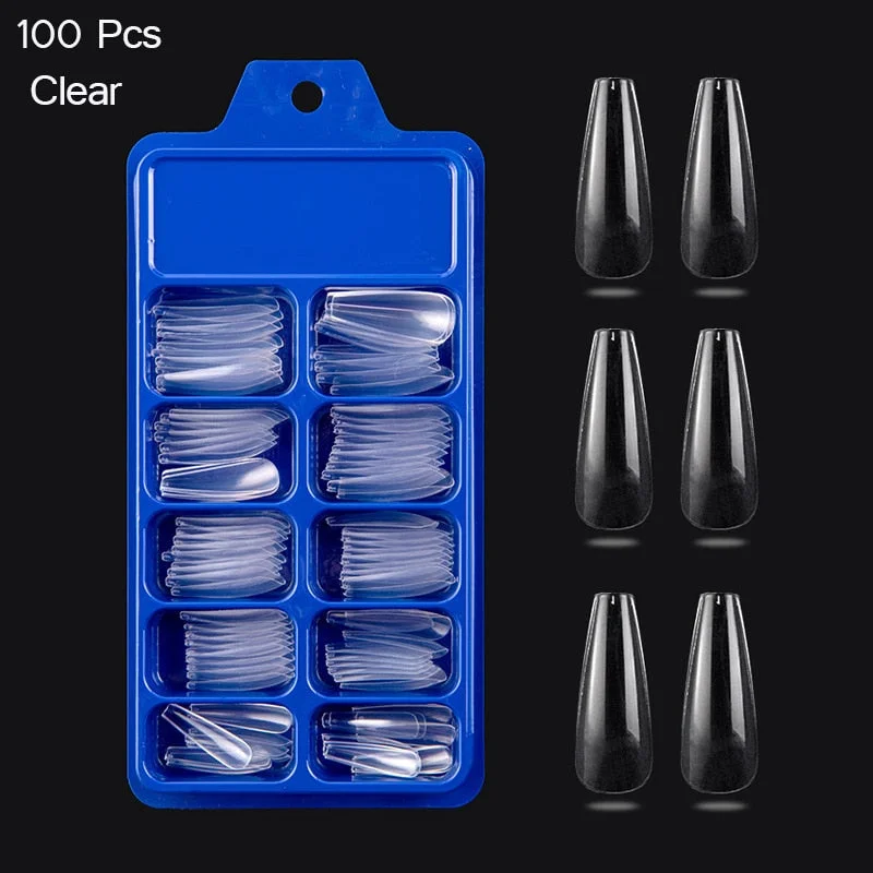 100Pcs False Full Nail Tips Quick Building Mold Tips Nail Dual Forms Finger Extension Nail Art UV extension Easy Find Nail Tools-Nail Inspo