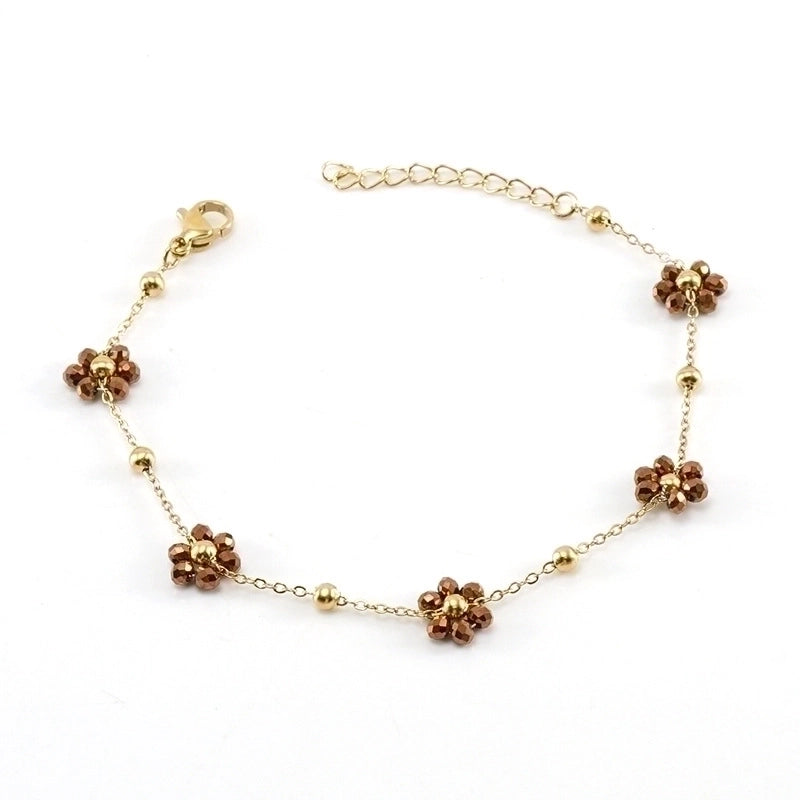 Fashion Flower Artificial Crystal Titanium Steel Beaded Plating 18k Gold Plated Bracelets Necklace