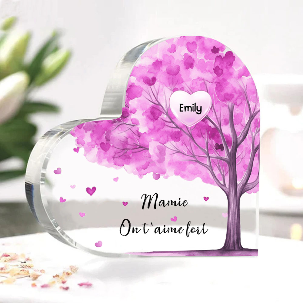 À ma Maman/Mamie - Plaque Acrylique Arbre en Forme de Cœur 1 Prénom Personnalisé avec 1 Texte