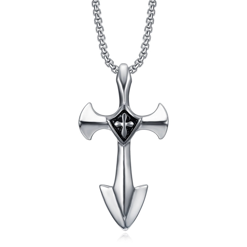 Spring Shape Polished Personality Pendant Cross Pattern Necklace Stainless Steel Jewelry Pendant