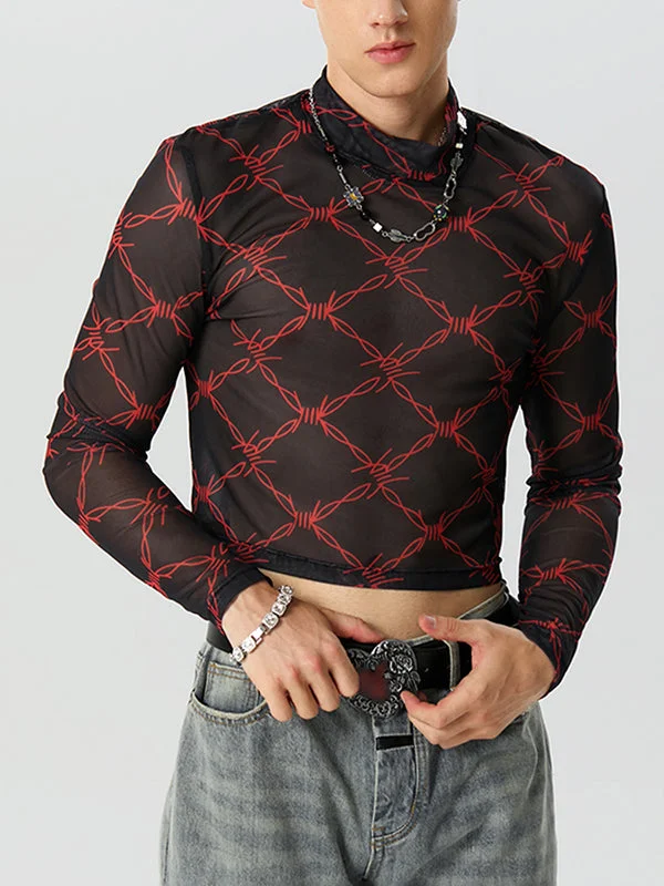 Aonga - Mens Print Mesh See Through Crop Top28469