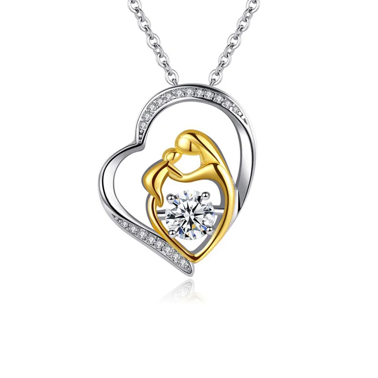 Mother and Child Necklace Double Heart Pandent Gifts for Mother