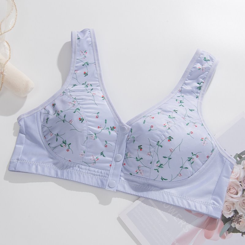 Bra For Older Women soft No Rims beautiful pattern Front Button Bra 3 PCS