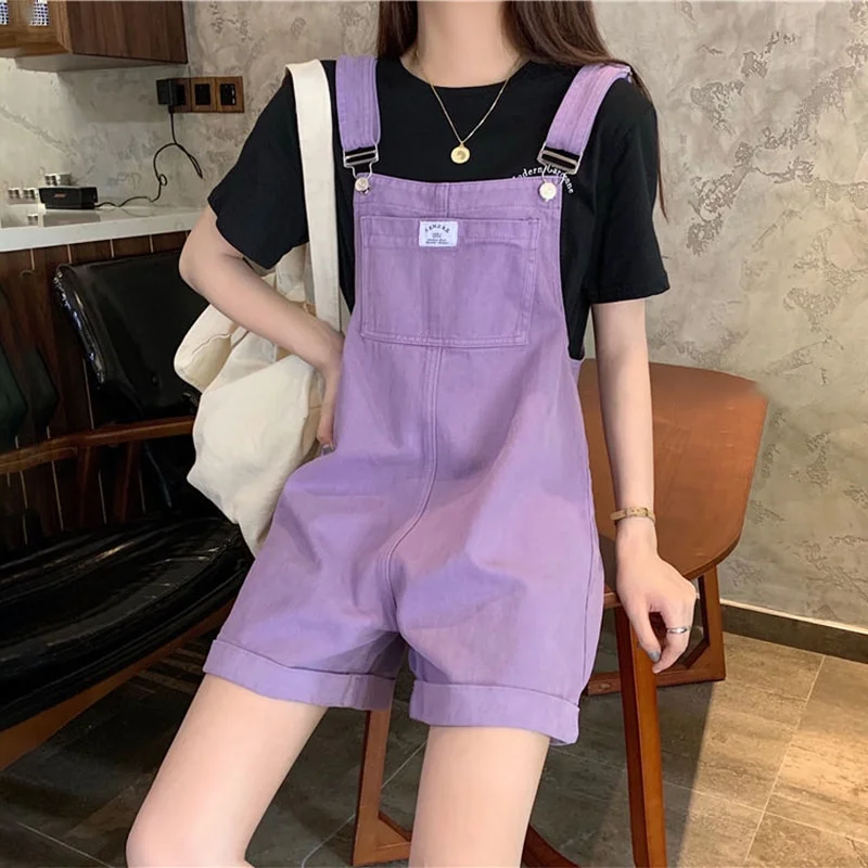 Ueong Summer Women Vintage Purple Jeans Jumpsuit Cotton Wide Legs Bib Female Overalls Woman Personality Denim Bodysuit Rompers