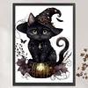 >SALE<Full Embroidery Cotton Thread 11CT Printed Magic Black Cat Cross Stitch 50x65cm