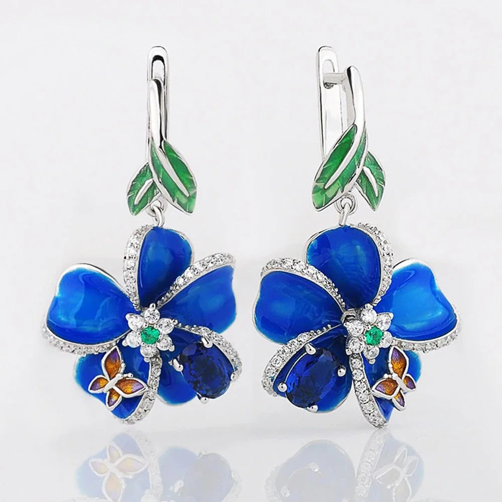 Huitan Charming Blue Flower Earrings for Women 2022 New Design Bride Wedding Earrings with Brilliant CZ Fancy Gift Trend Jewelry