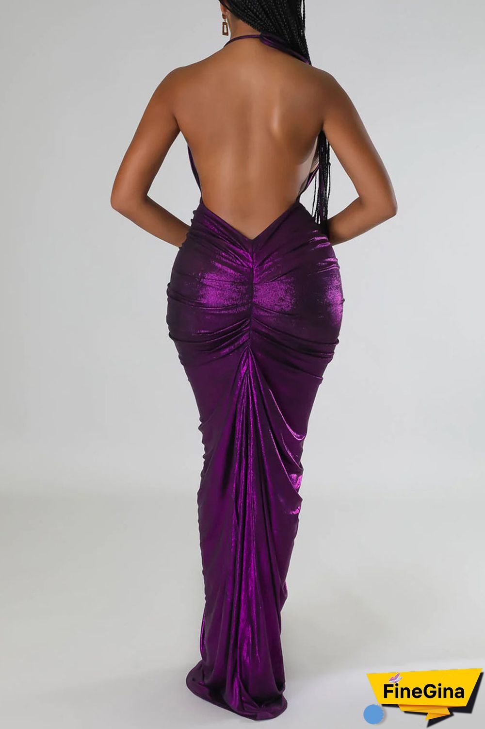 White Sexy Solid Patchwork Backless Fold Halter One Step Skirt Dresses