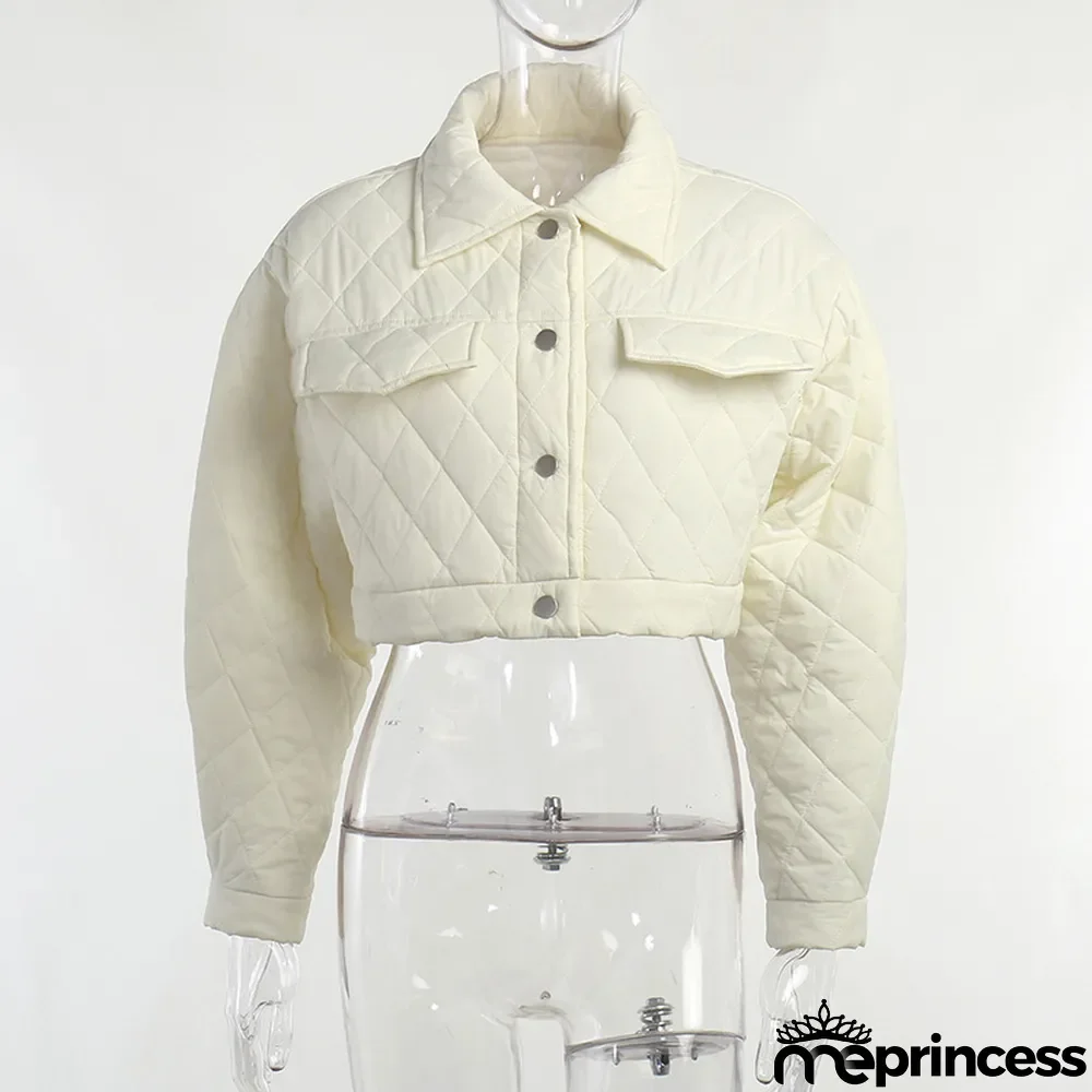 Women Turndown Collar Long Sleeve Diamond Padded Jacket and Skirt Two Piece