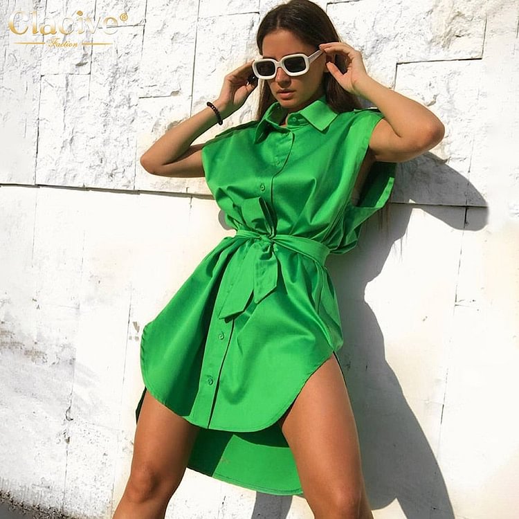 Clacive Fashion Pink Sleeveless Women's Shirt Summer Lapel Single-breasted Blouse Ladies Elegant Slim Top Female Clothing 2022