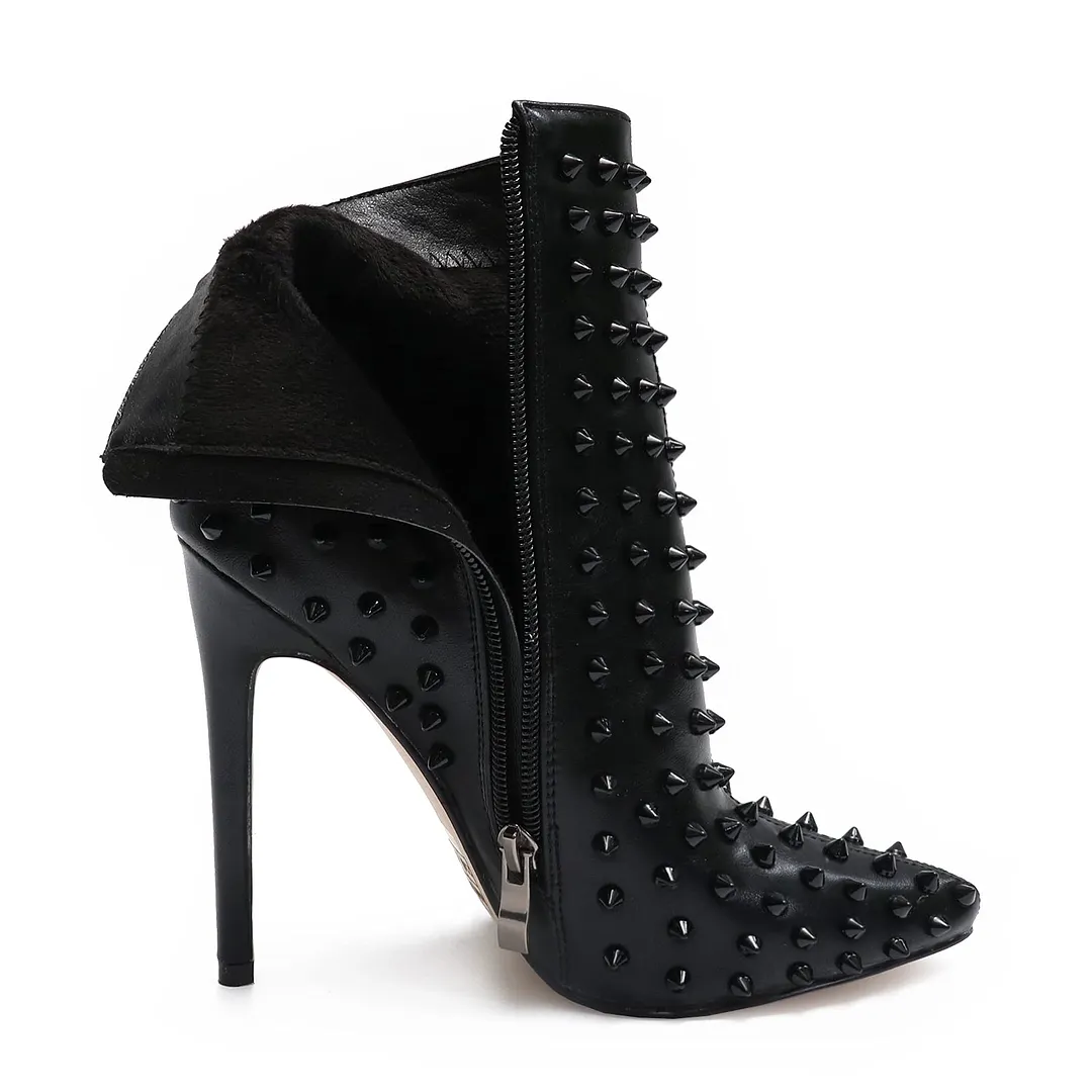 4.72" Women's Ankle Boots with Rivets Closed Pointed Toe Stilettos Boots-vocosishoes