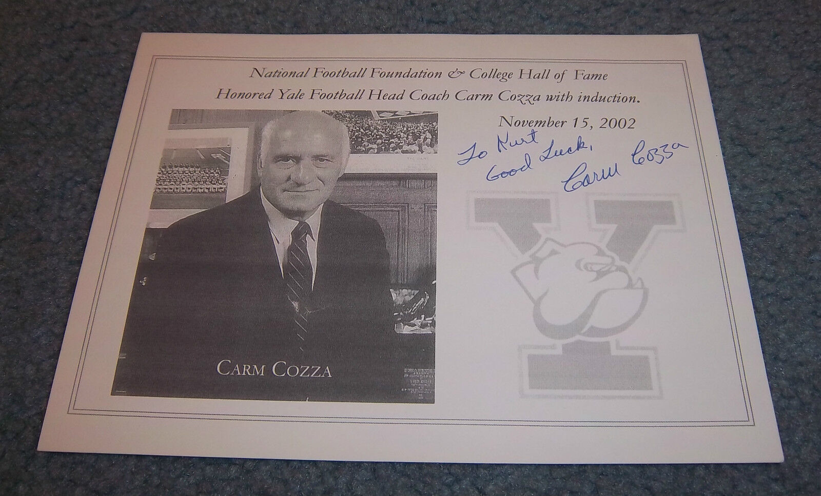 Yale Bulldogs Coach Carm Cozza Signed Autographed Photo Poster painting HOF