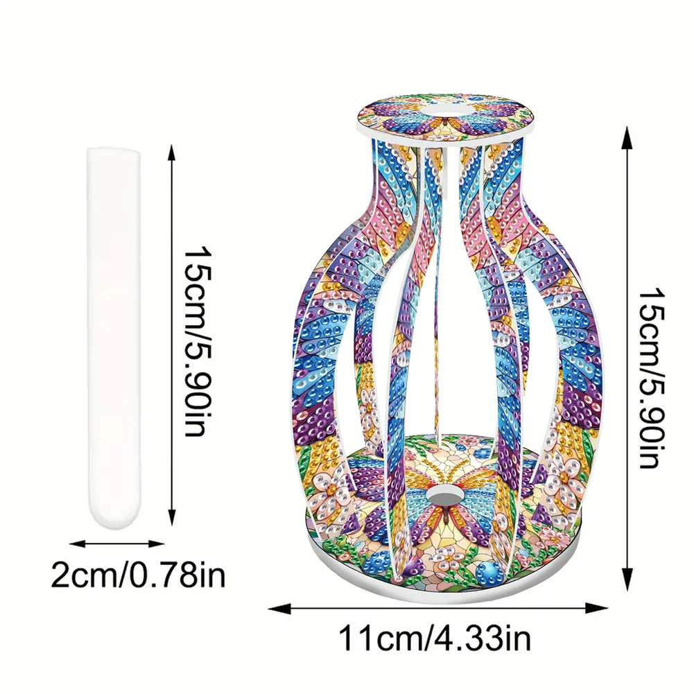 Acrylic Wood Butterfly 5D DIY Diamond Painting Flower Vase for Home Office Decor