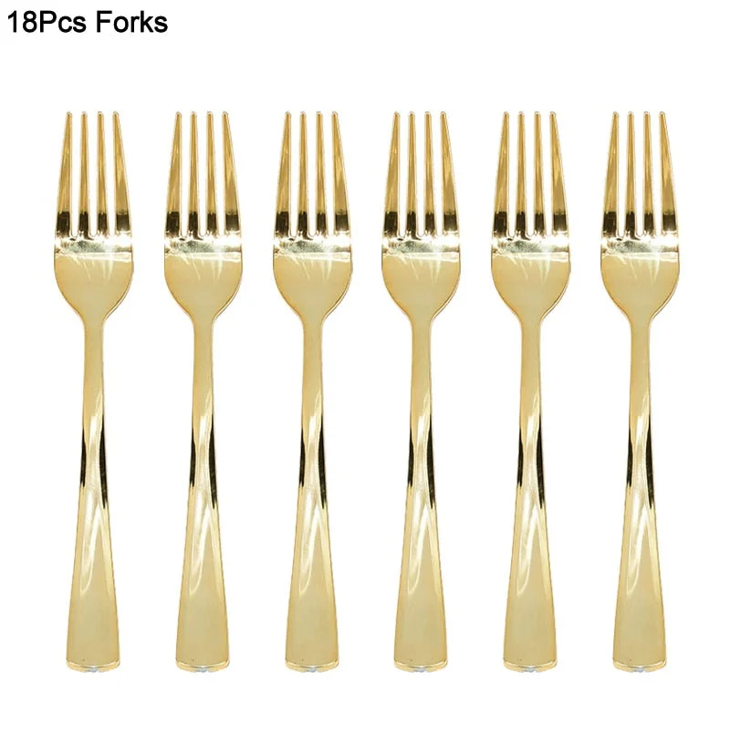 18Pcs Rose Gold Plastic Disposable Tableware Dessert Knives Forks Spoon Wedding Birthday Party Decoration Supplies Cutlery Set
