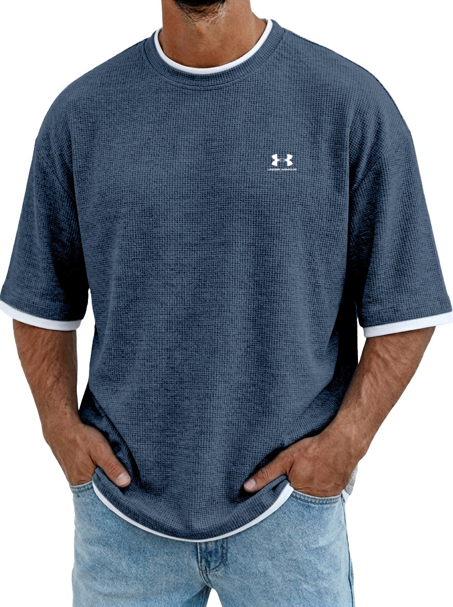 Men's waffle knit T-shirt in navy blue