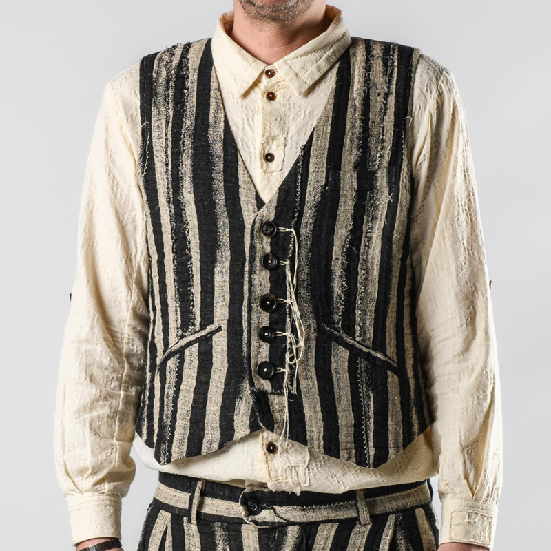 Men's Vintage Cotton and Linen Jacquard Slim Vest