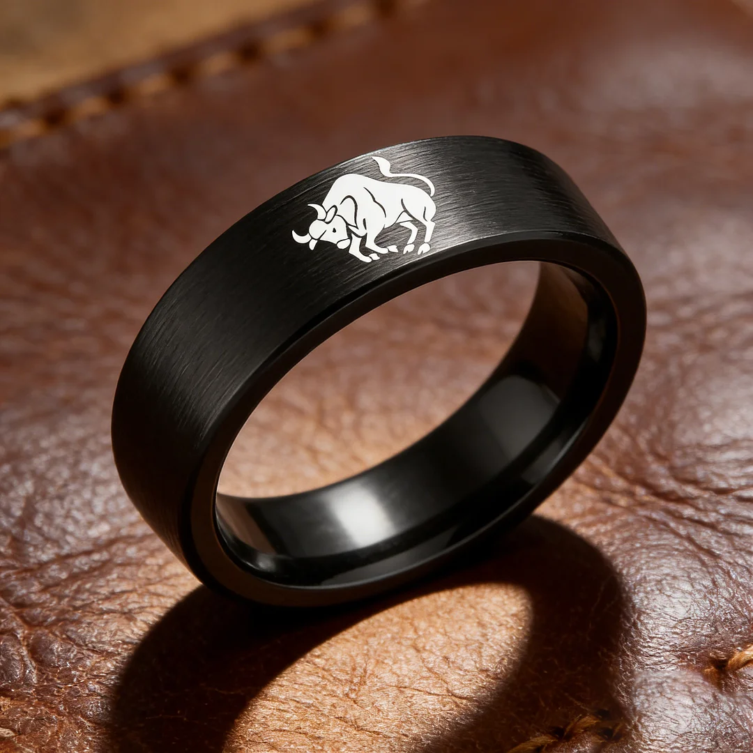 Taurus Tungsten Carbide Ring Black Flat Wedding Bands Comfort Fit Men and Women 4MM 6MM 8MM