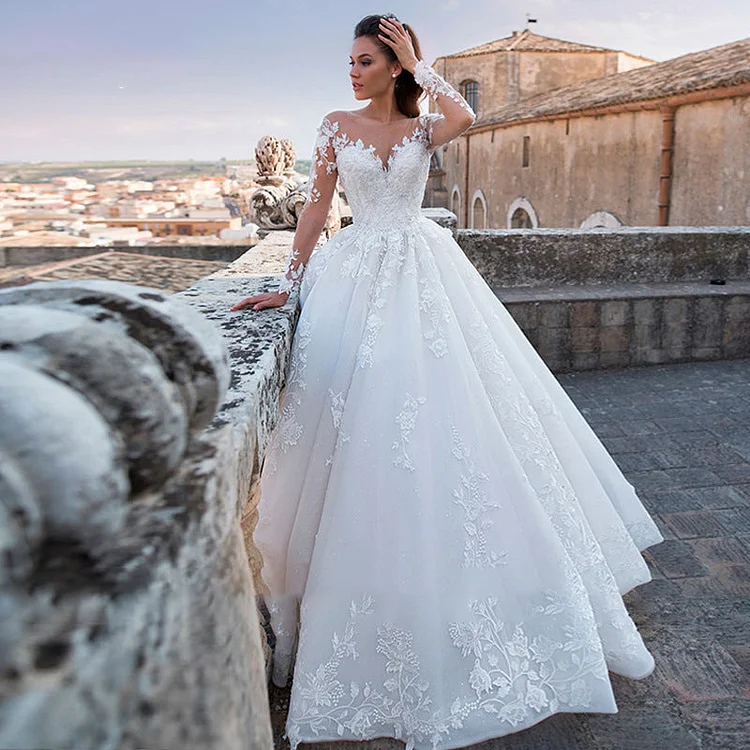 Womens Sequin Long Sleeve Trailing Wedding Dress