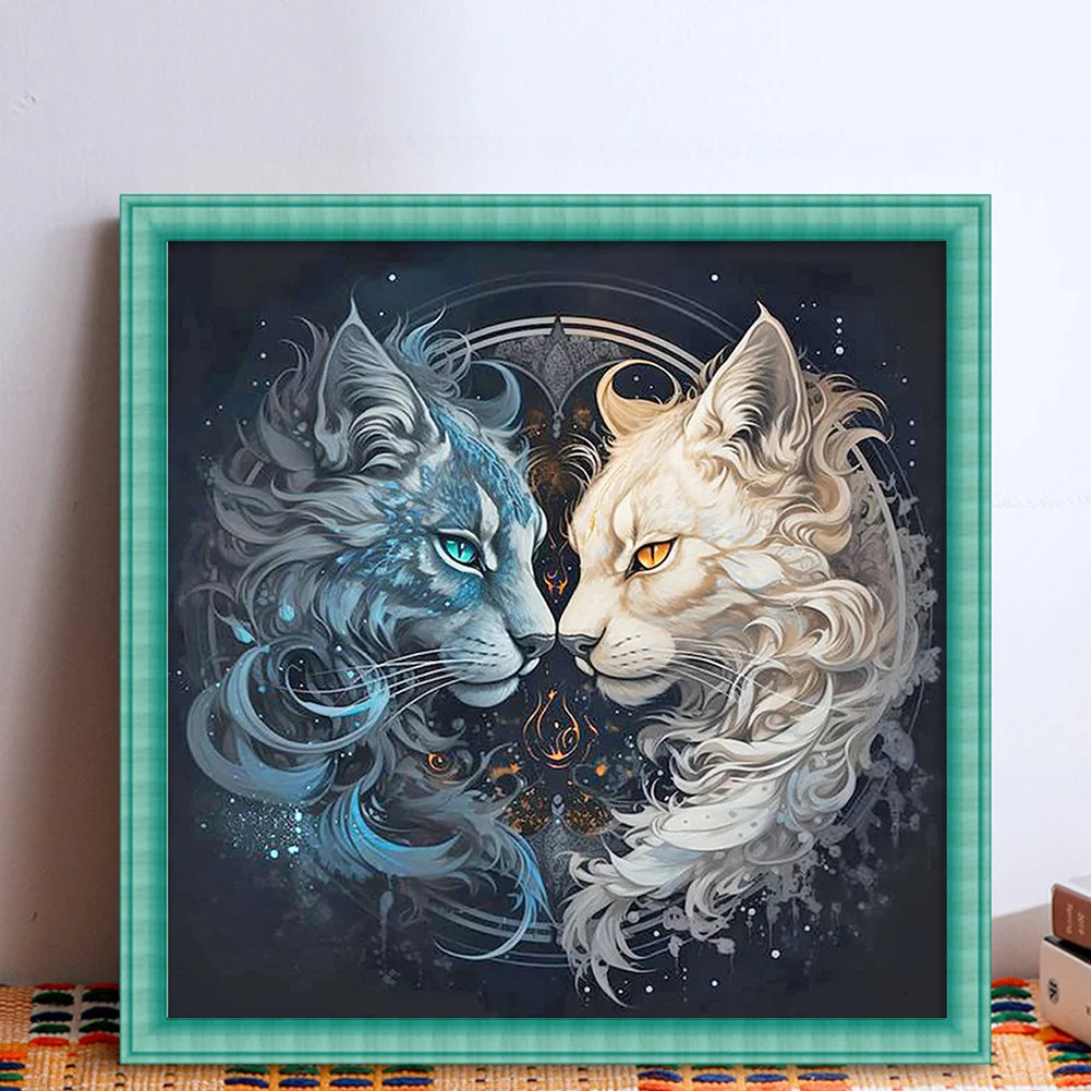14CT Full Stamped Cross Stitch - Yin Yang Cat(Canvas|40*40CM)