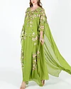 Delicate Rhinestone Embroidery Sequin Floral Appliqué Kaftan