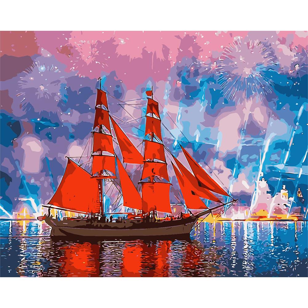 

40*50CM Paint By Numbers-Red Sailboat, 501 Original