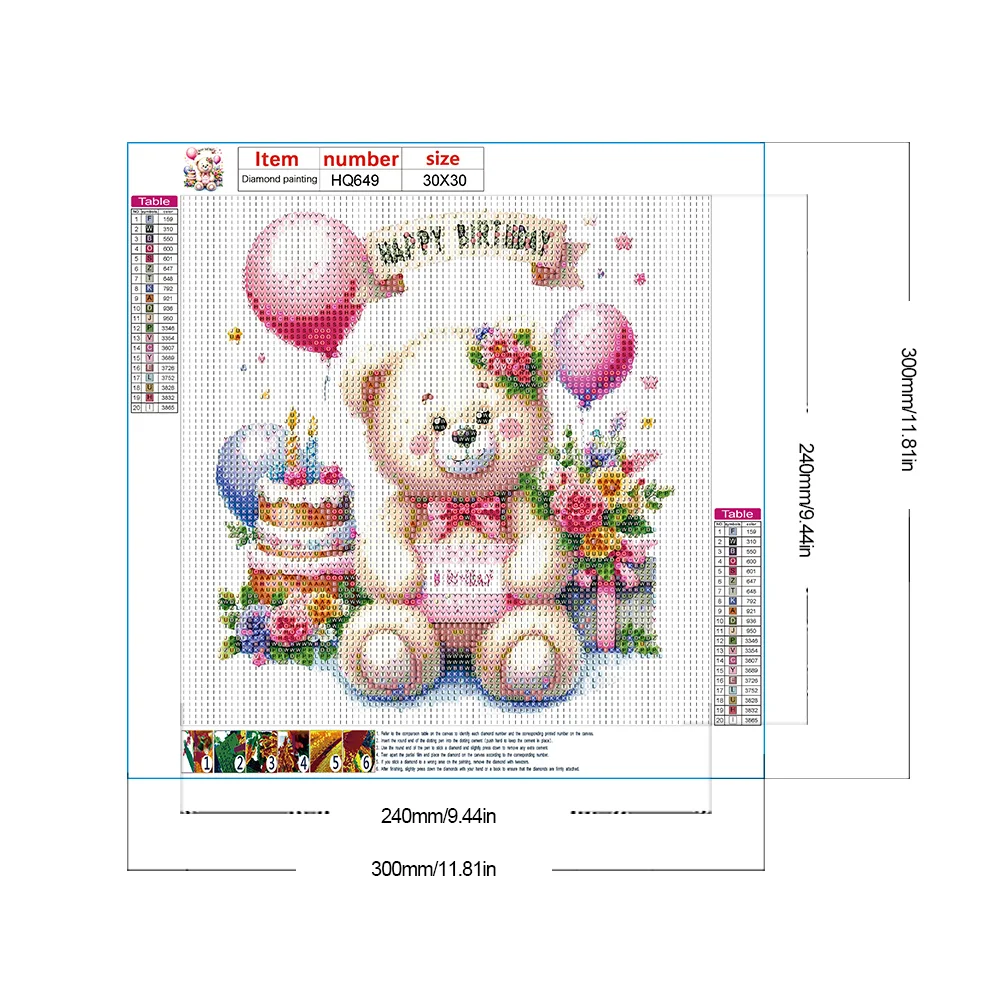 Diamond Painting - Full Round Drill - Birthday Bear(Canvas|30*30cm)