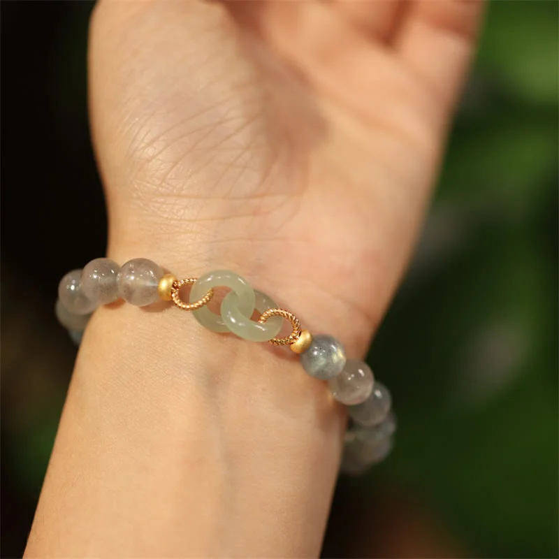 Natural Moonstone Heitan Jade Peace Buckle Healing Bracelet