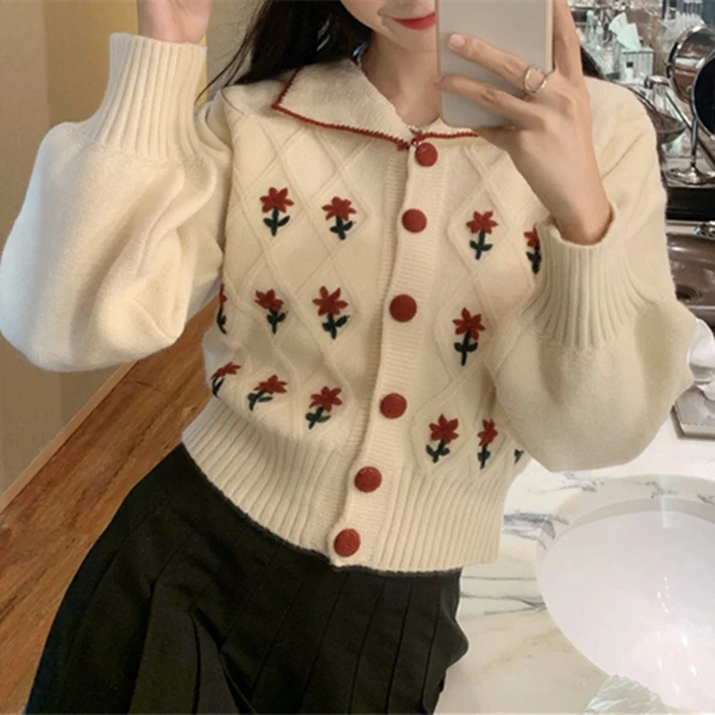 Toloer Toloer Embroidered Sweater Sweater Female 2024 Autumn And Winter New Chic Top Design Sense Niche Cardigan Coat Female-Outfit Ideas