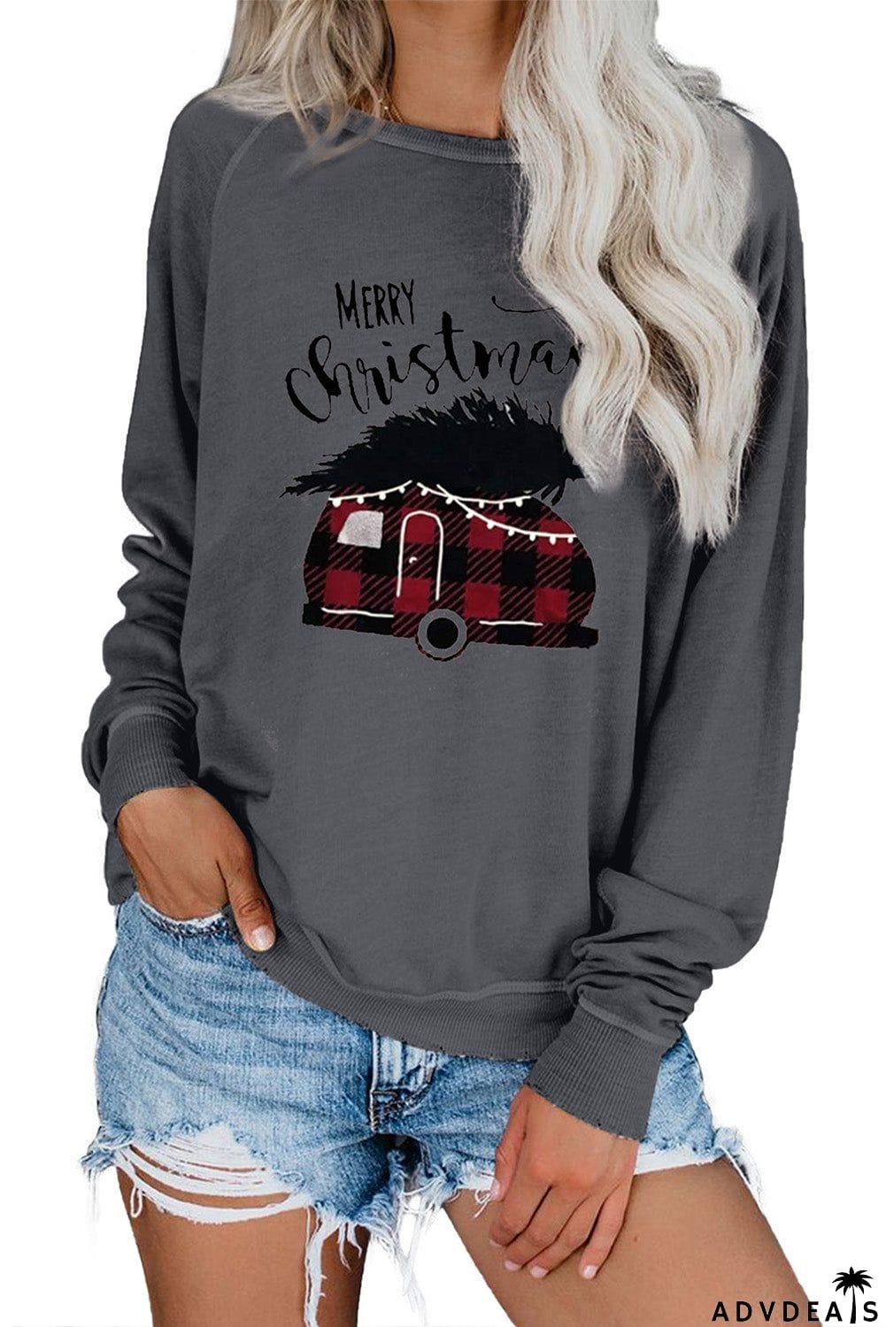 Crew Neck Santa Claus Print Sweatshirt