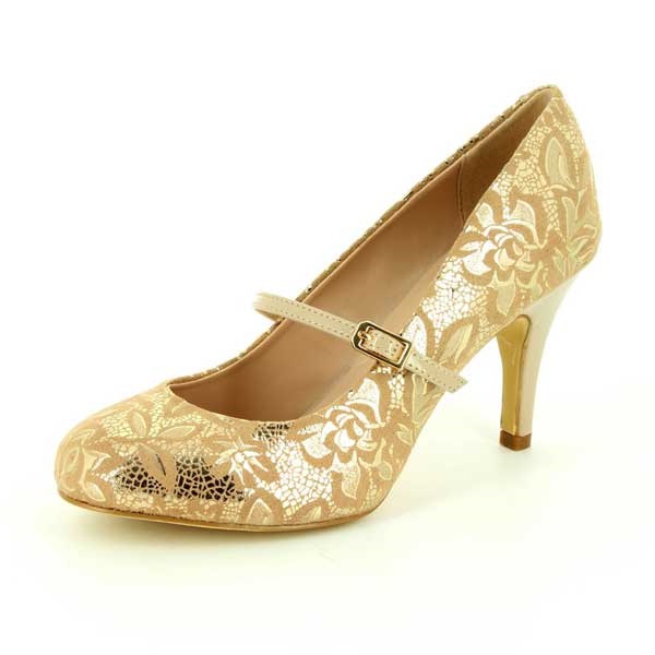 GOOSHOE Golden Floral Mary Jane Stiletto Heel Pumps