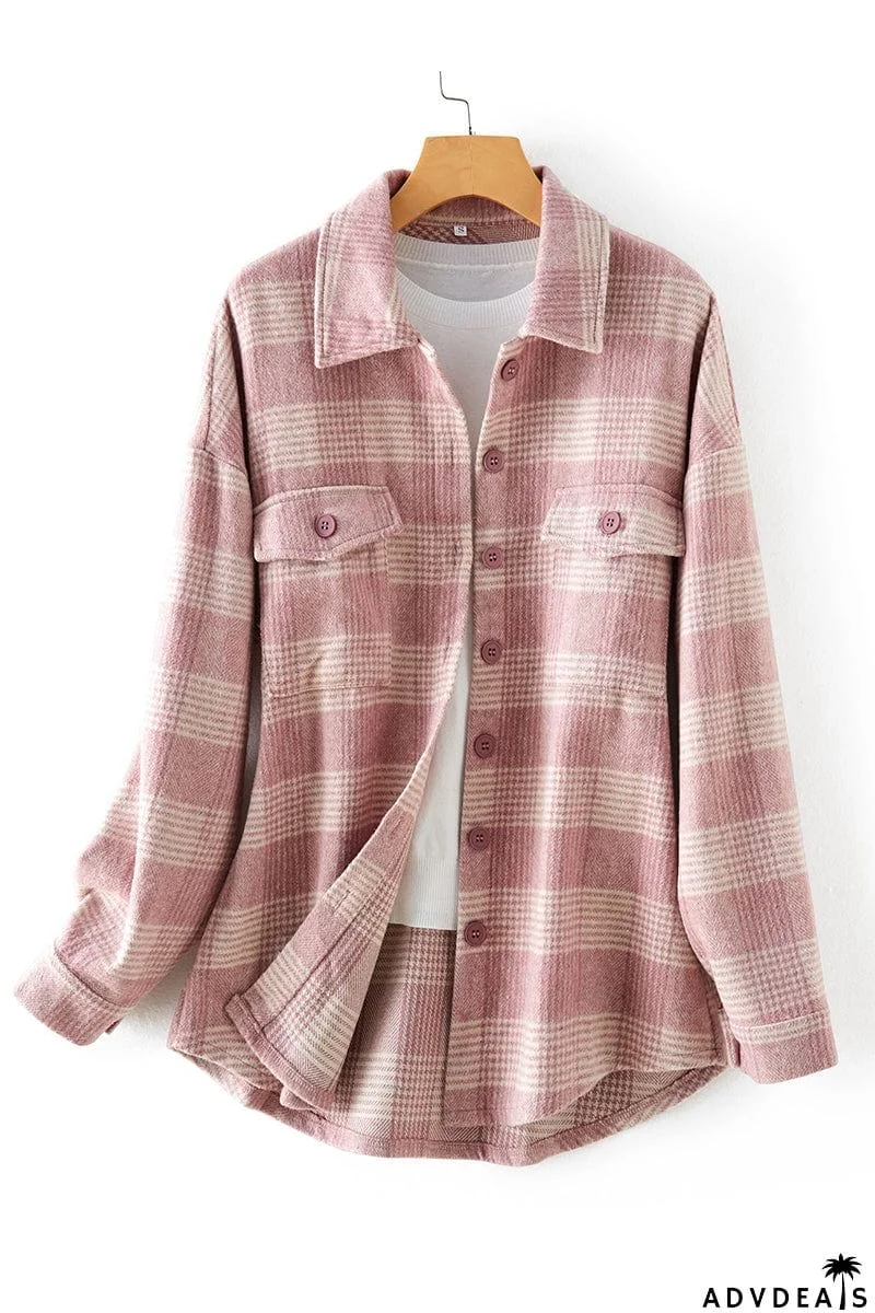 Plaid Buckle Turndown Collar Tops