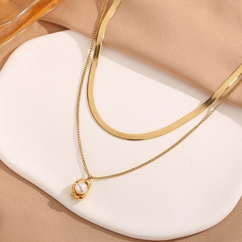 Elegant Wedding Minimalist Geometric Titanium Steel Double Layer Necklaces2