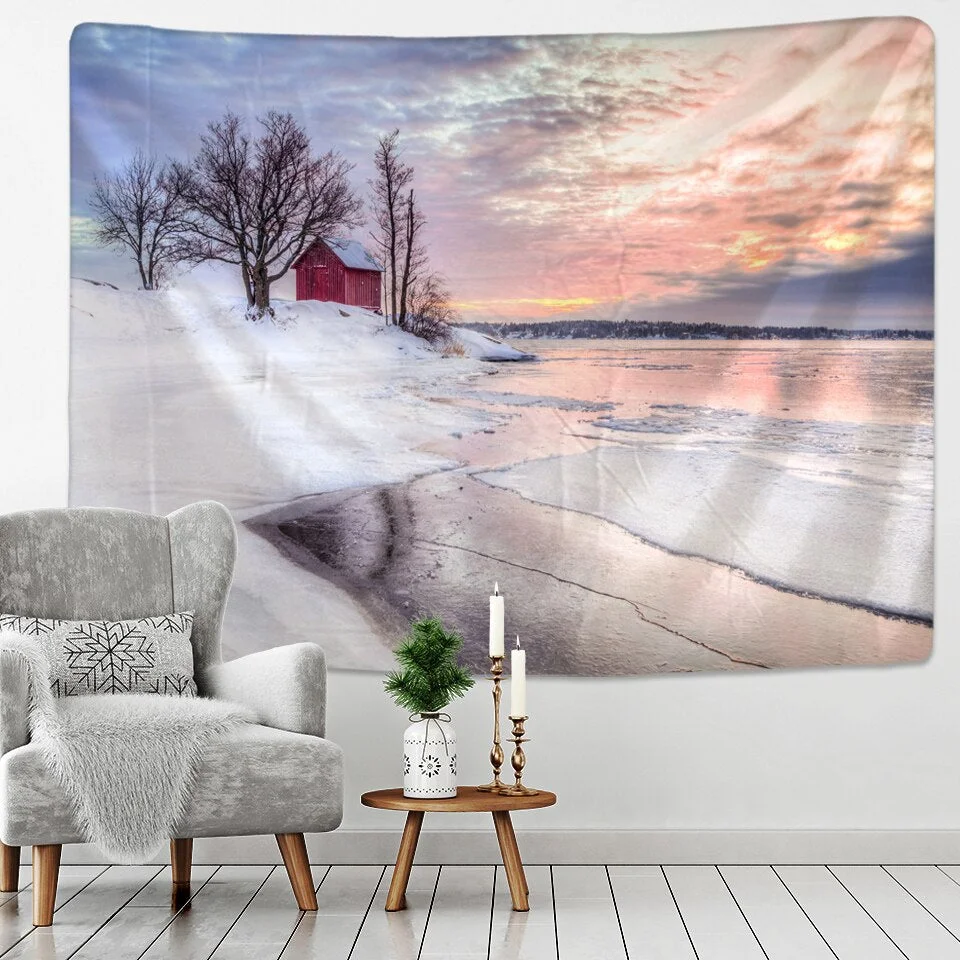 Fashion Christmas Wall Hangings Snow View Wooden House Hippie Mandala Indian Tapices Home Furnishing Decoration