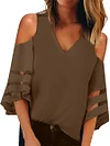 V-Neck Strapless Shoulder Patchwork T-Shirt by Inlyline