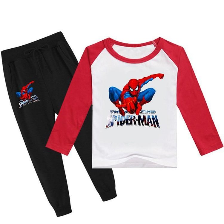 Boys Girls The Amazing Spider-Man Long Sleeve Cotton T Shirt Pants Set-Mayoulove