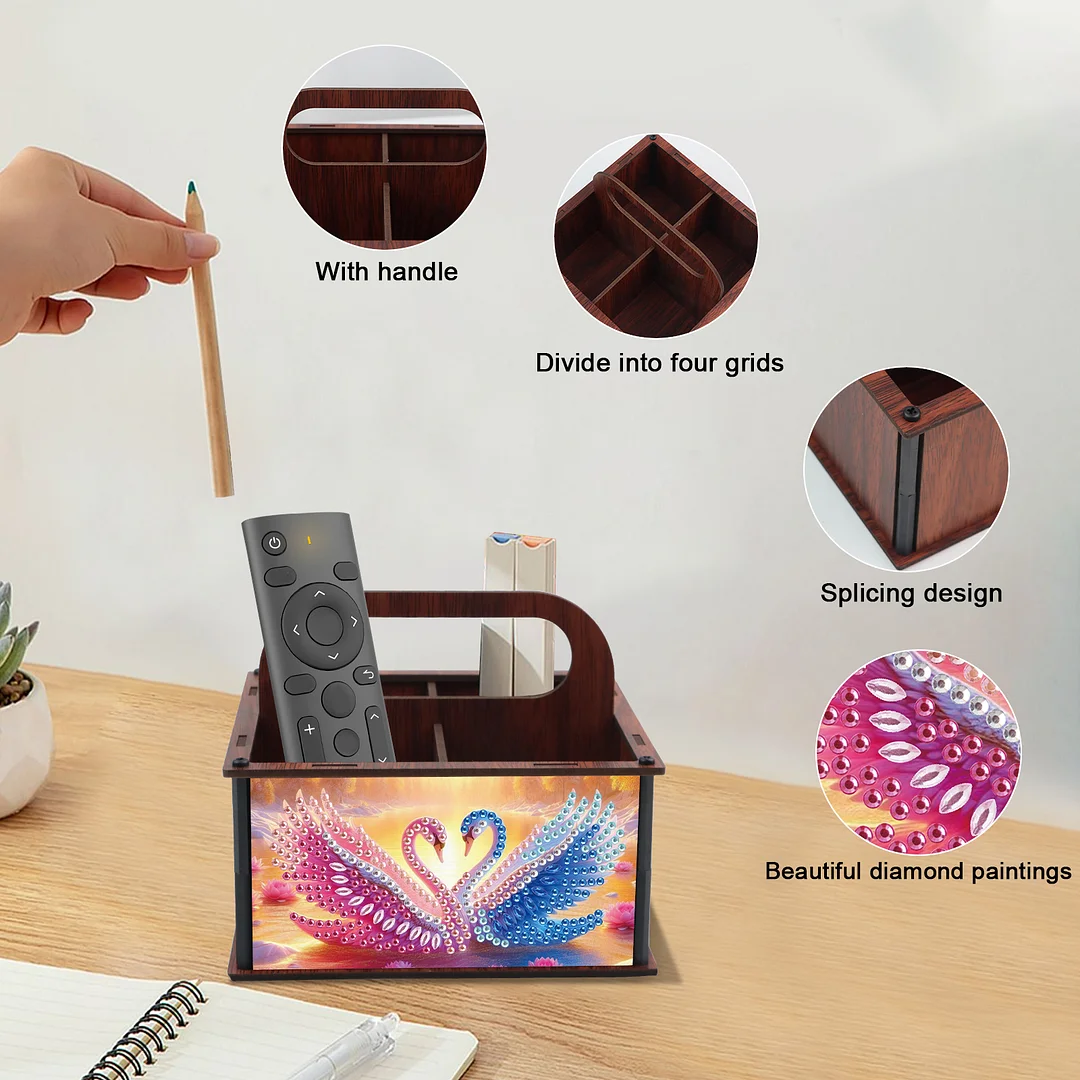 DIY Pink Blue Swan Wooden Diamond Painting Handheld Storage Box Kit Home Decor