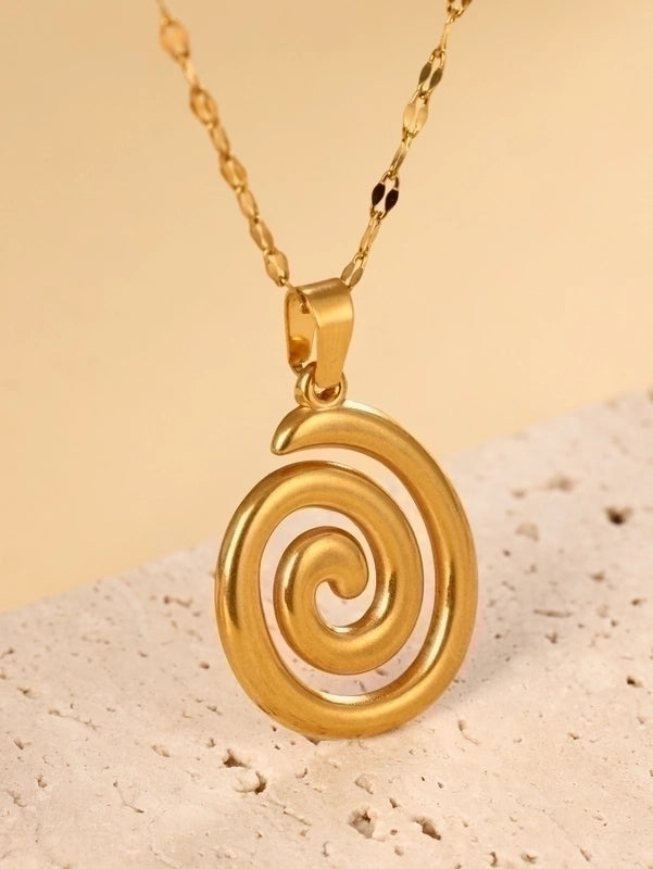 Vintage Style Circle Solid Color Mosquito Coil Stainless Steel Plating Hollow Out Pendant Necklace3