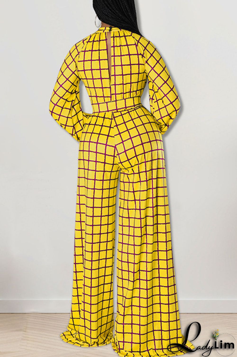 Tangerine Casual Plaid Print Patchwork O Neck Straight Jumpsuits