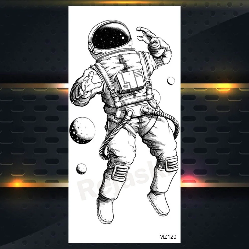 3D Astronaut Watercolour Temporary Tattoos For Kids Women Men Universe Space Men Fake Tattoo Cosmonaut Planet Dolphin Tatoo Leg