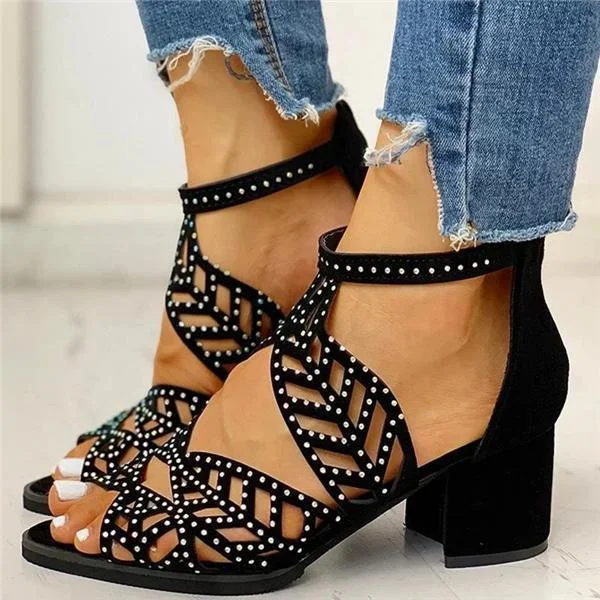 Tildashoes Women Elegant Hollow Out Peep Toe Heel Sandals shopify Stunahome.com