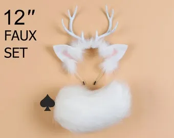 pornhint Pornhint white deer tail plug and ear set cosplay deer ear and tail set pet play anime tail butt plug and ear set bdsm toy sextoy for couple -mature