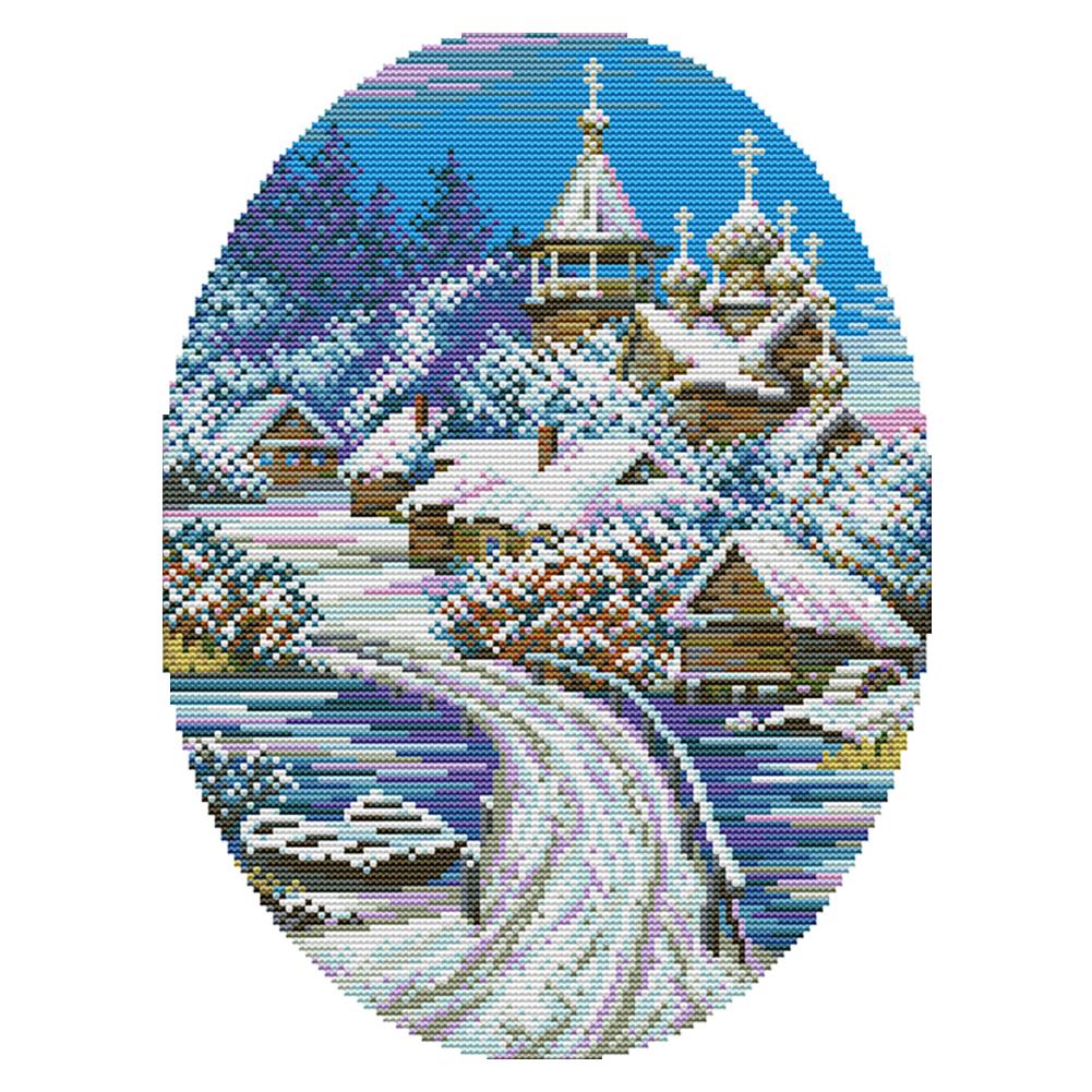 

Snow Scene - 14CT Stamped Cross Stitch - 29*36cm, 501 Original
