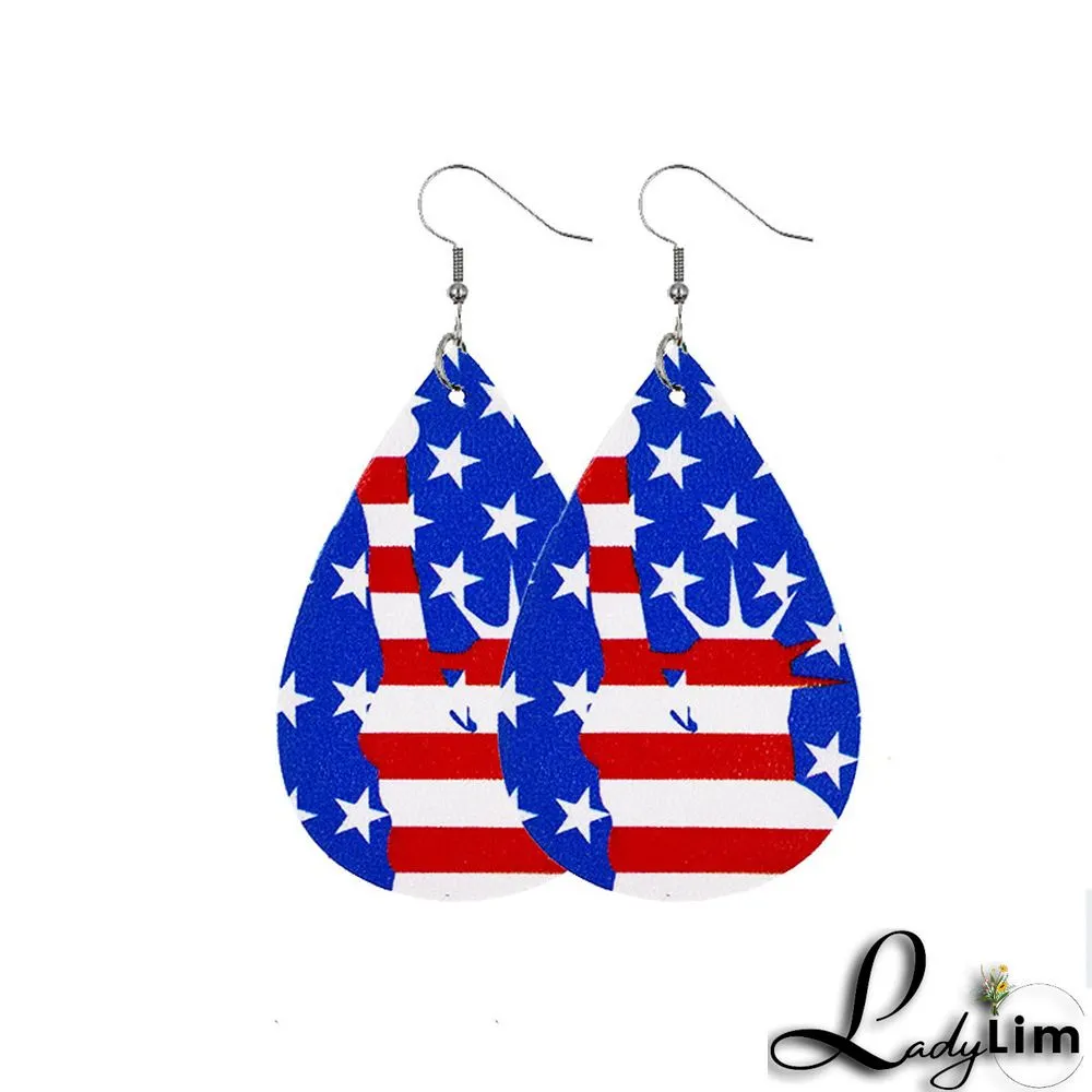 Red Blue Fashion Casual Print Patchwork Earrings