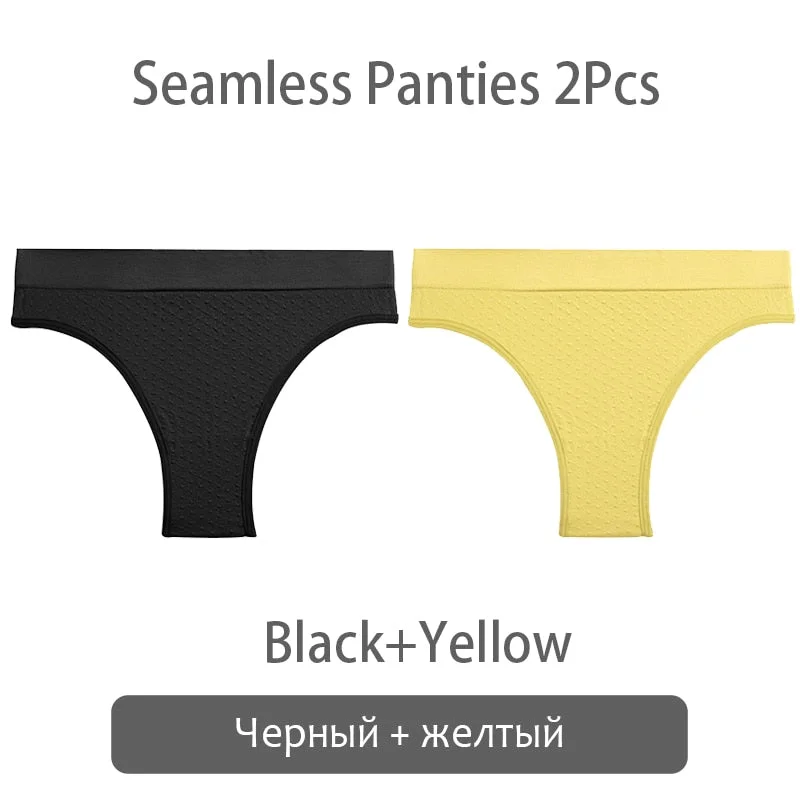 FINETOO 2Pcs/set Seamless Brazilian Panties S-2XL Plus Size Women T-back Underpants Ladies Soft Thongs Underwear Female Lingerie
