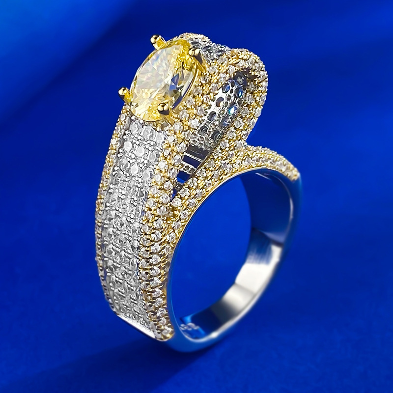 MIKAMU Jewelry S925 Silver 6*8 Oval High Carbon Diamond Ring - Creative, Personalized, and Luxurious Micro-Set Design for Women