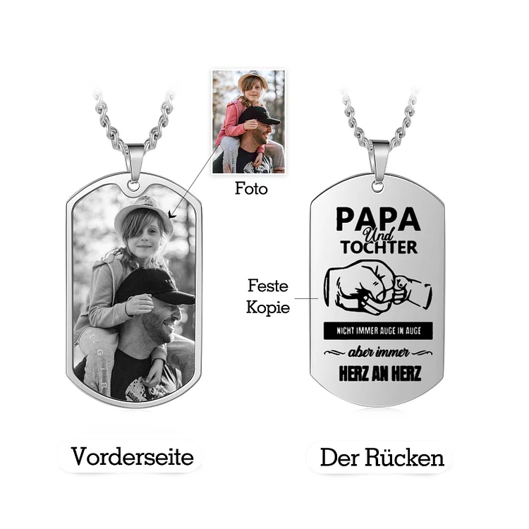 Kettenmachen Männer Personalisierte Foto Halskette-Papa und Tochter nicht immer Auge in Auge, aber immer Herz an Herz-Geschenk für Vater